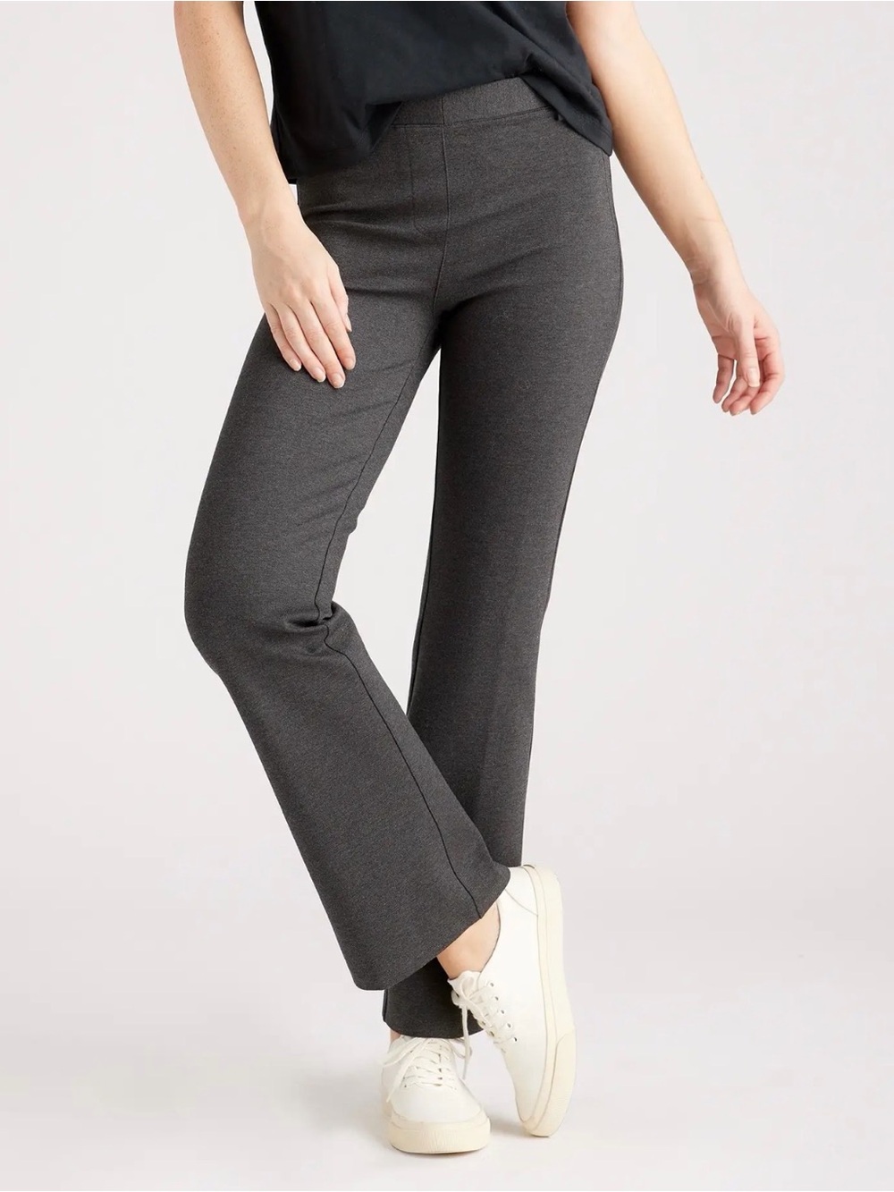 Tall Quince Ultra Stretch Ponte Charcoal Bootcut Pull-On Pants—medium tall